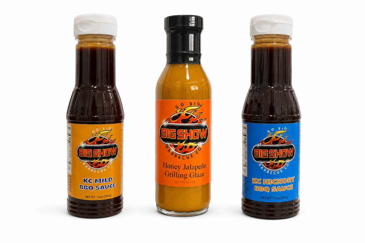 KC Complete Sauce Kit: KC Mild BBQ Sauce, Honey Jalapeño Grilling Glaze and KC Hickory BBQ Sauce bottles