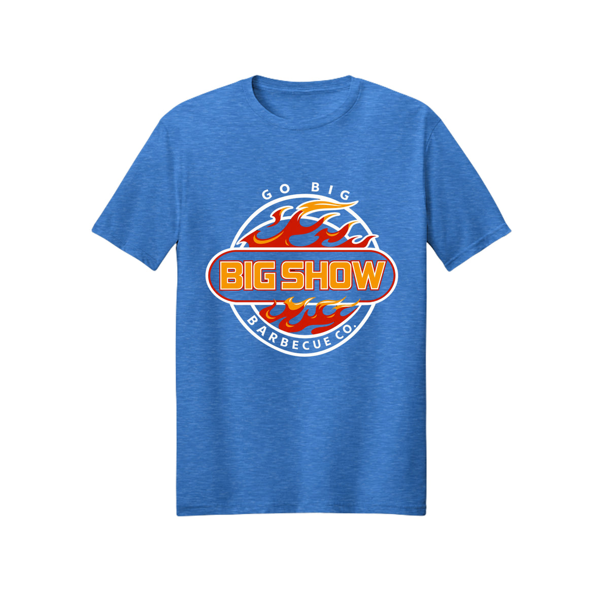 BigShow BBQ Gildan 3000 logo tee front print – Heather Royal