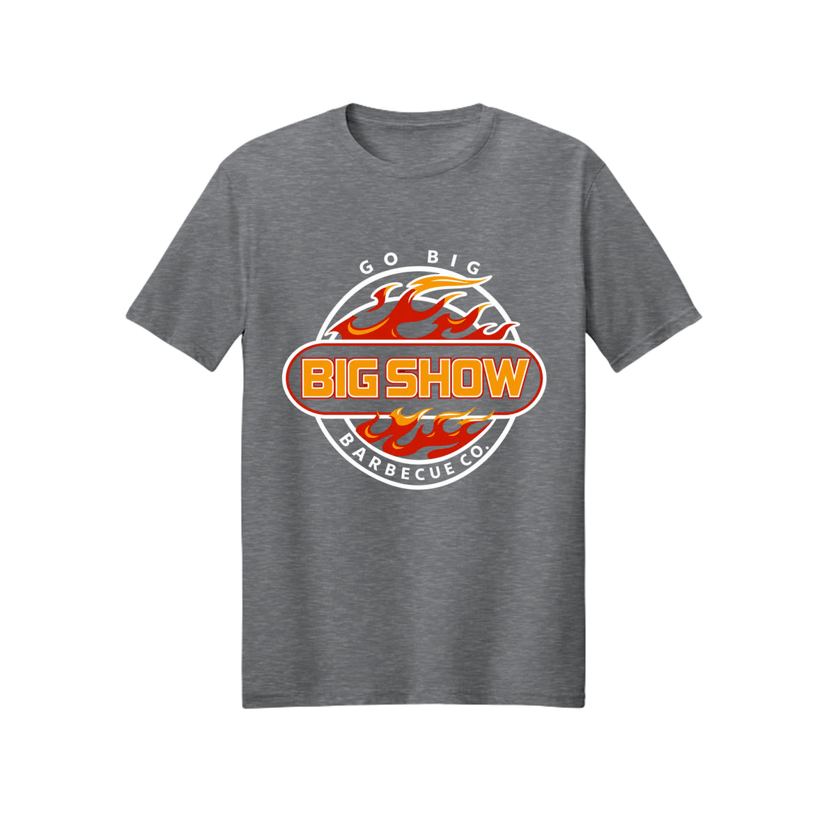 BigShow BBQ Gildan 3000 logo tee front print – Graphite Heather