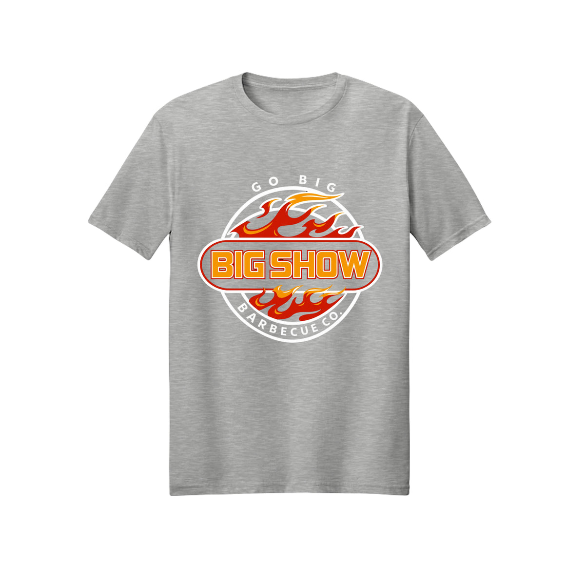 BigShow BBQ Gildan 3000 logo tee front print – Ash
