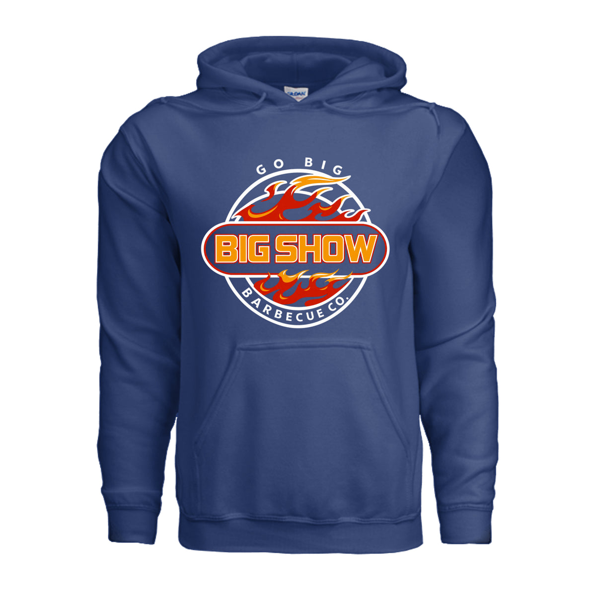 BigShow BBQ pullover hoodie front logo on adult heavy blend – Fan Deep Royal