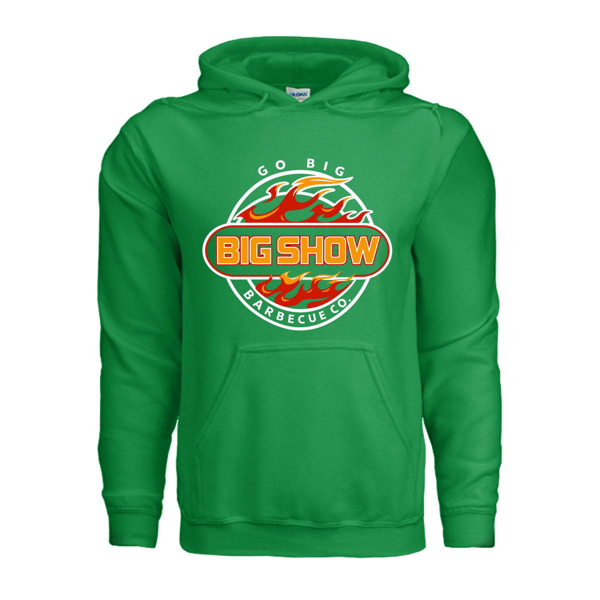 BigShow BBQ pullover hoodie front logo on adult heavy blend – Irish Green