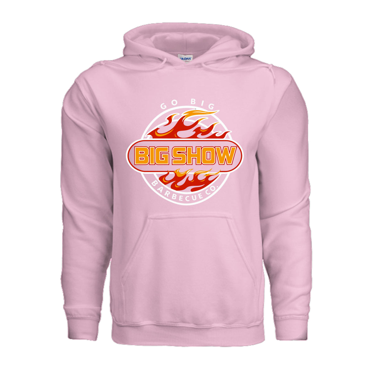BigShow BBQ pullover hoodie front logo on adult heavy blend – Light Pink