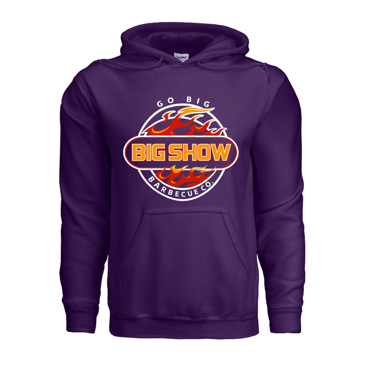 BigShow BBQ pullover hoodie front logo on adult heavy blend – Purple