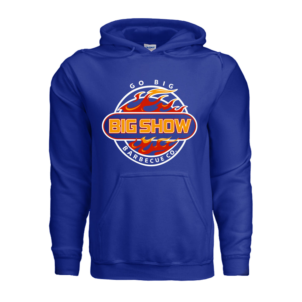 BigShow BBQ pullover hoodie front logo on adult heavy blend – Royal