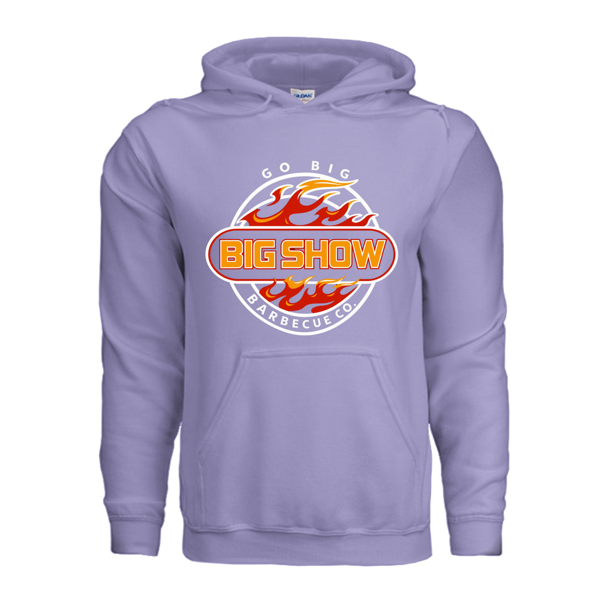 BigShow BBQ pullover hoodie front logo on adult heavy blend – Violet