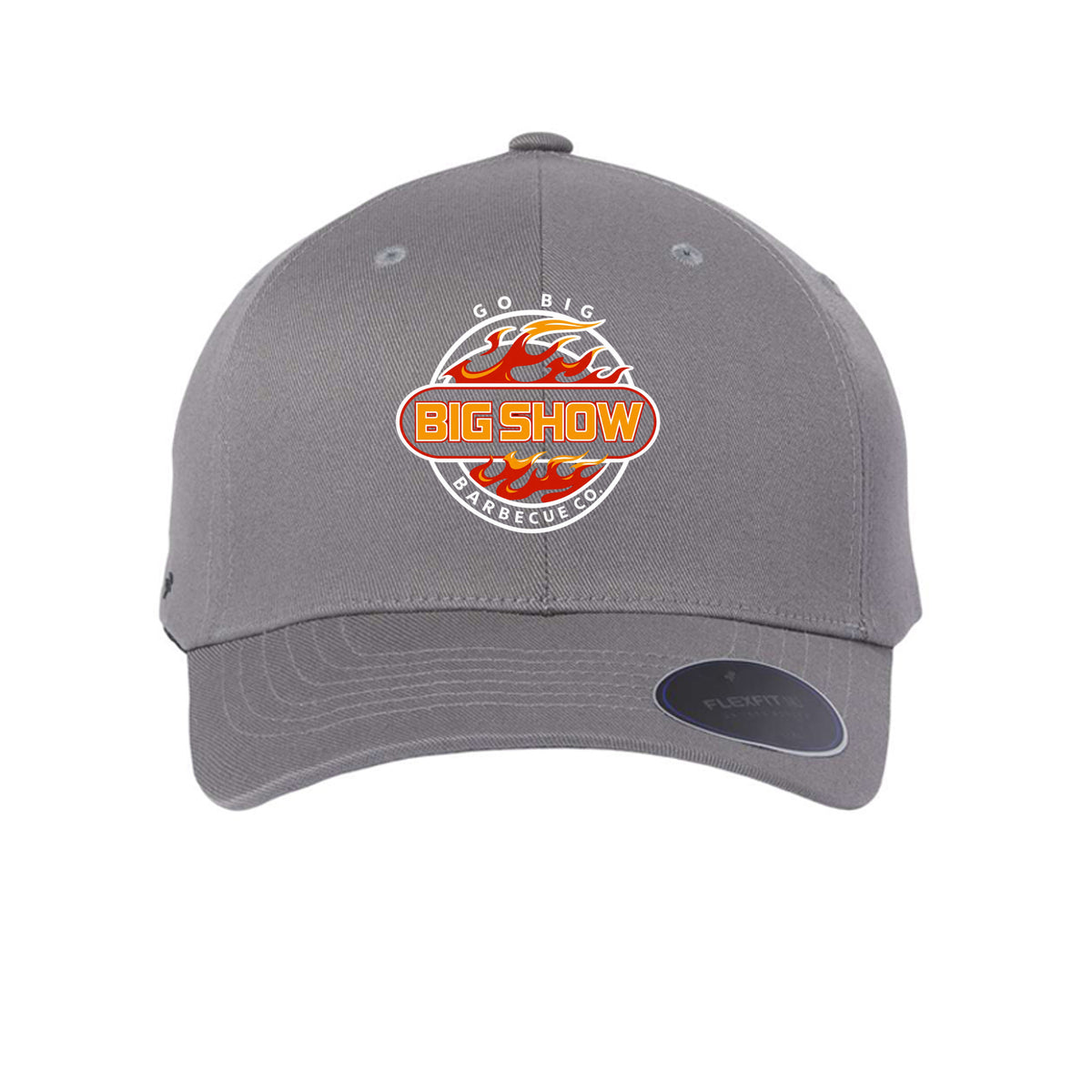 BigShow BBQ Flexfit printed baseball cap with logo – Grey