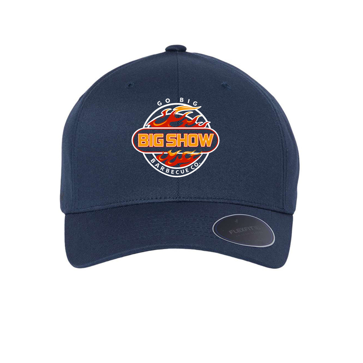 BigShow BBQ Flexfit printed baseball cap with logo – Navy