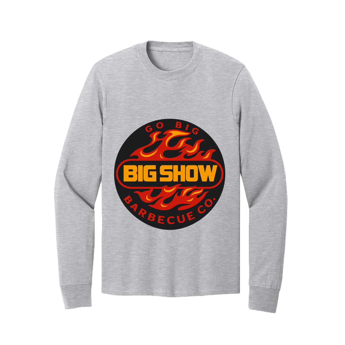 BigShow BBQ long sleeve cotton tee with logo – Ash