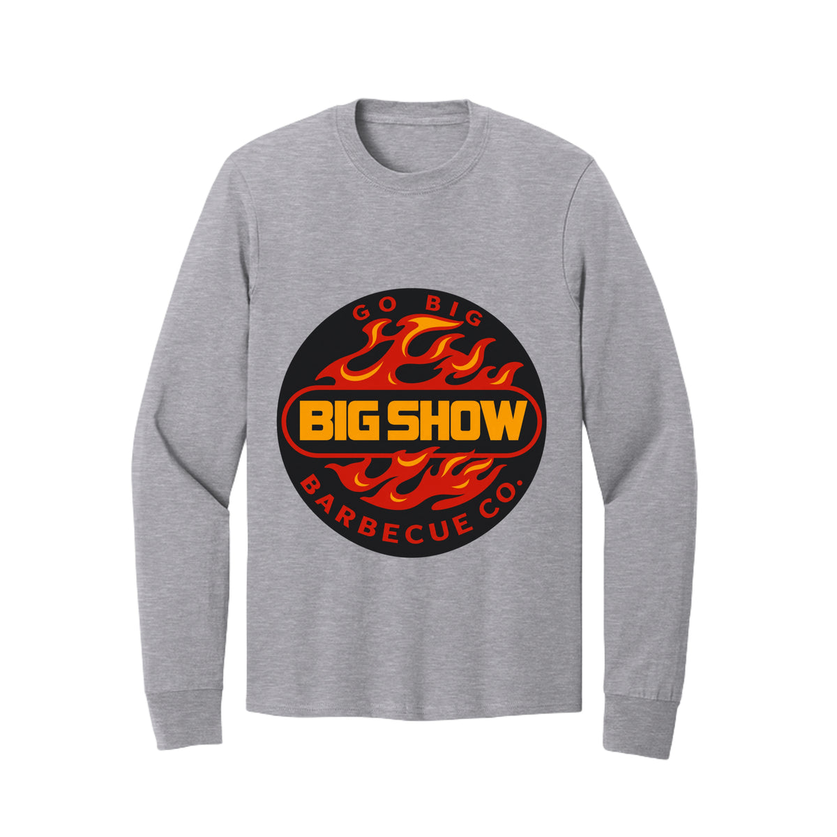 BigShow BBQ long sleeve cotton tee with logo – Athletic Heather