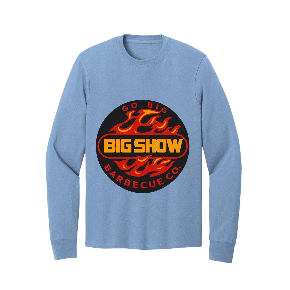 BigShow BBQ long sleeve cotton tee with logo – Carolina Blue