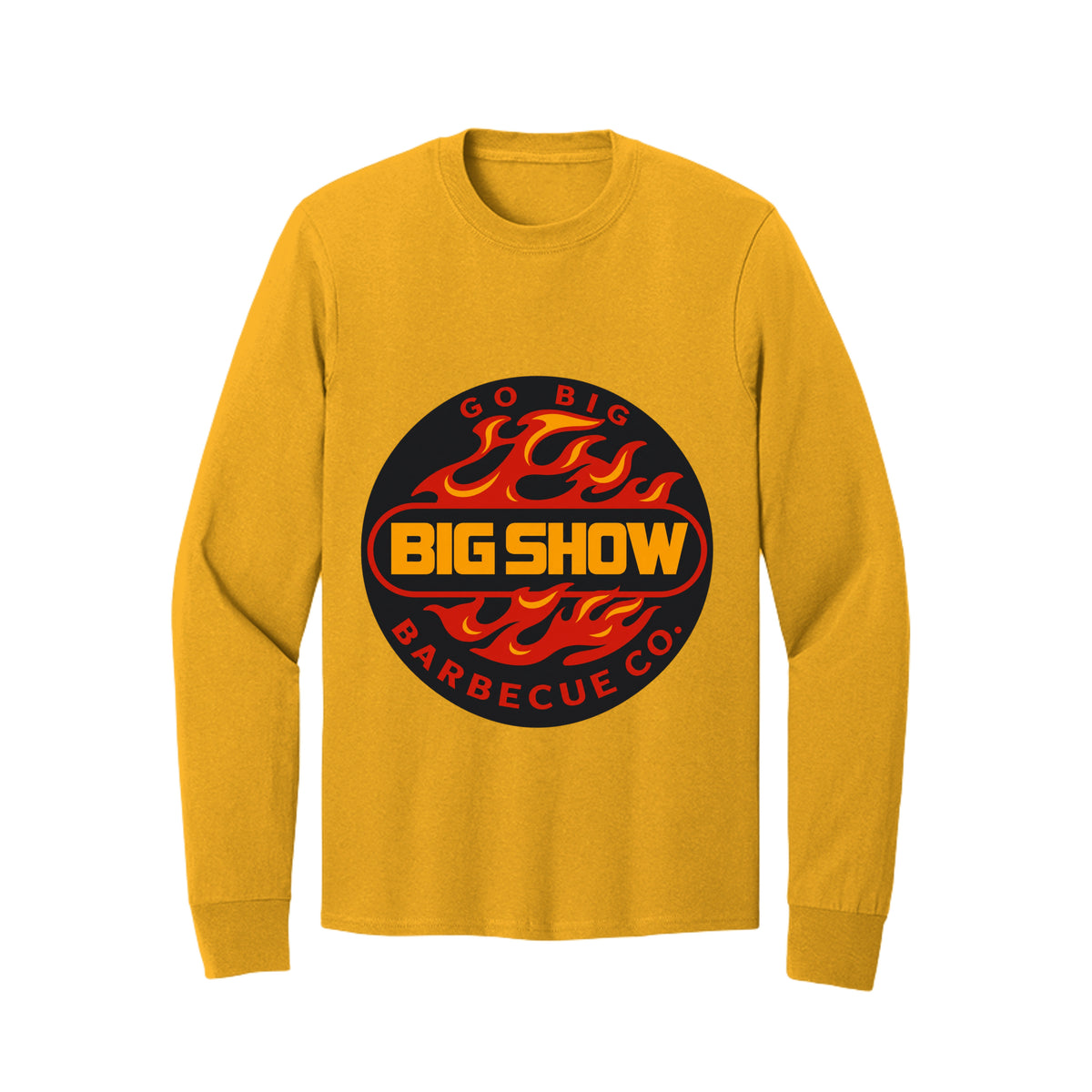 BigShow BBQ long sleeve cotton tee with logo – Gold