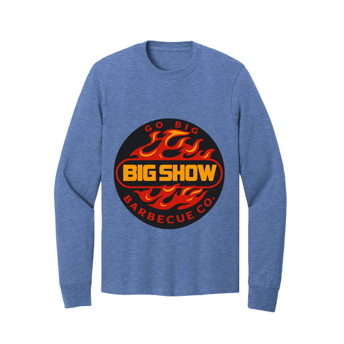 BigShow BBQ long sleeve cotton tee with logo – Heather Royal
