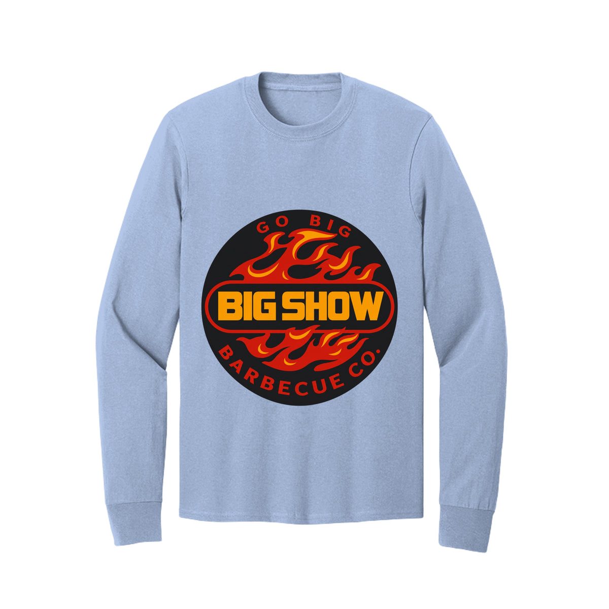 BigShow BBQ long sleeve cotton tee with logo – Light Blue