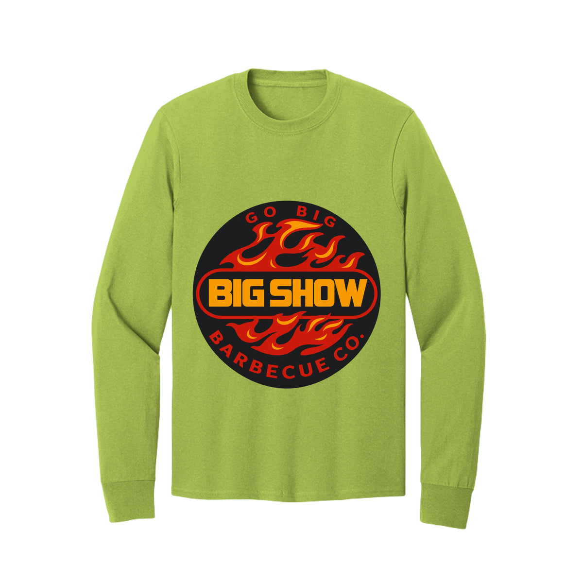 BigShow BBQ long sleeve cotton tee with logo – Lime