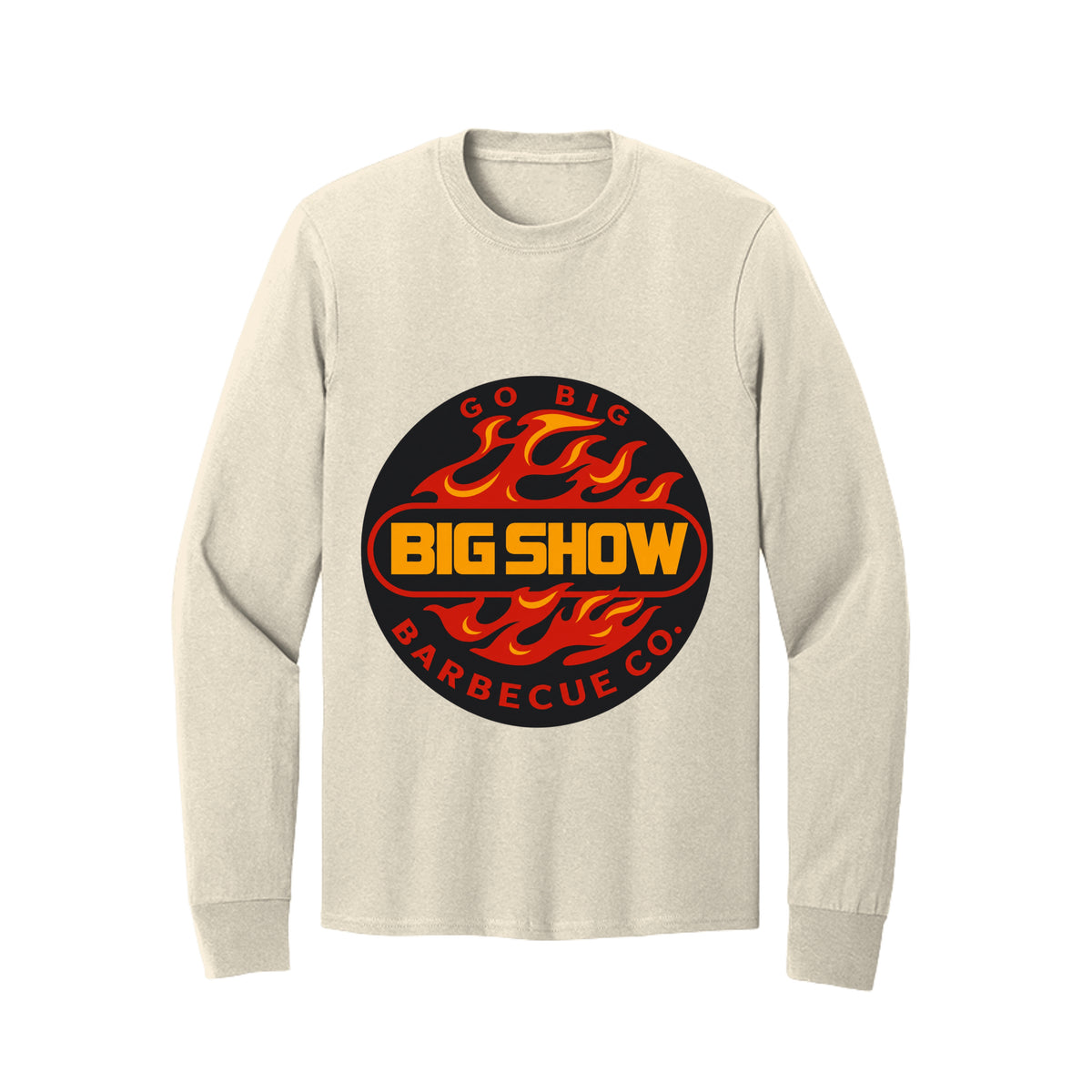 BigShow BBQ long sleeve cotton tee with logo – Natural