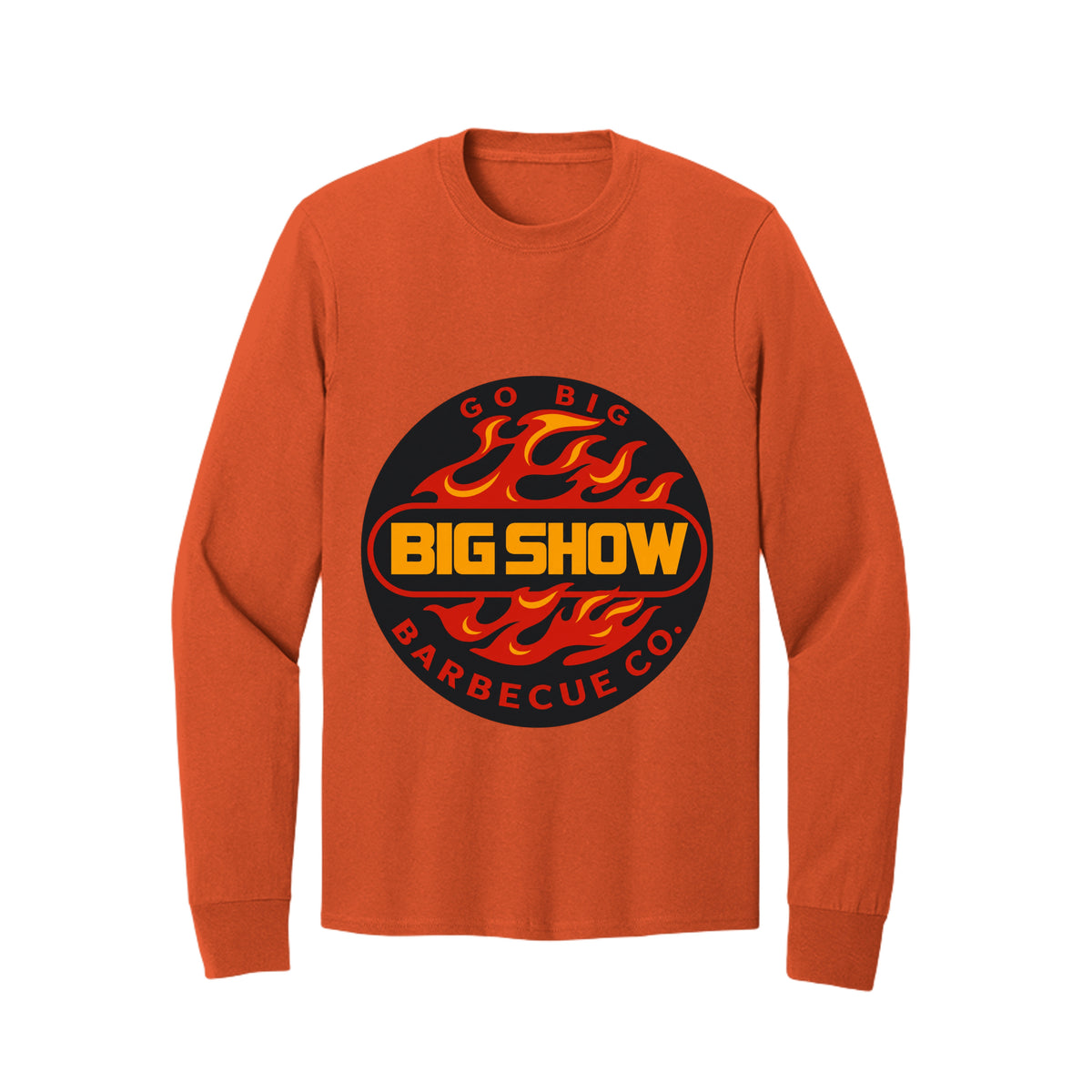 BigShow BBQ long sleeve cotton tee with logo – Orange