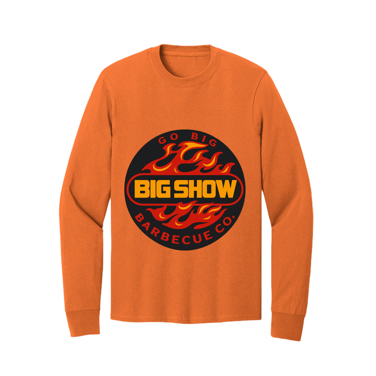 BigShow BBQ long sleeve cotton tee with logo – Safety Orange
