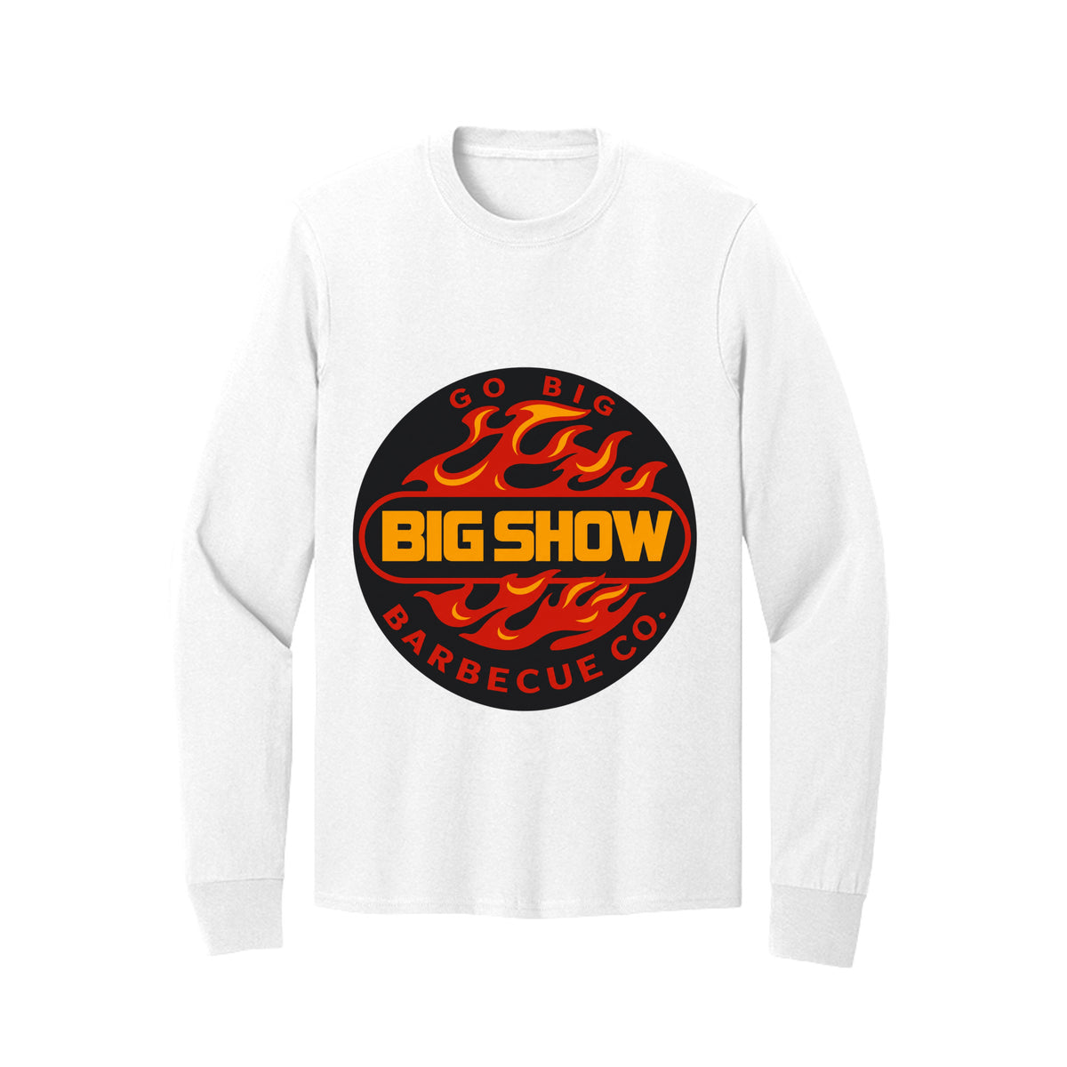 BigShow BBQ long sleeve cotton tee with logo – White