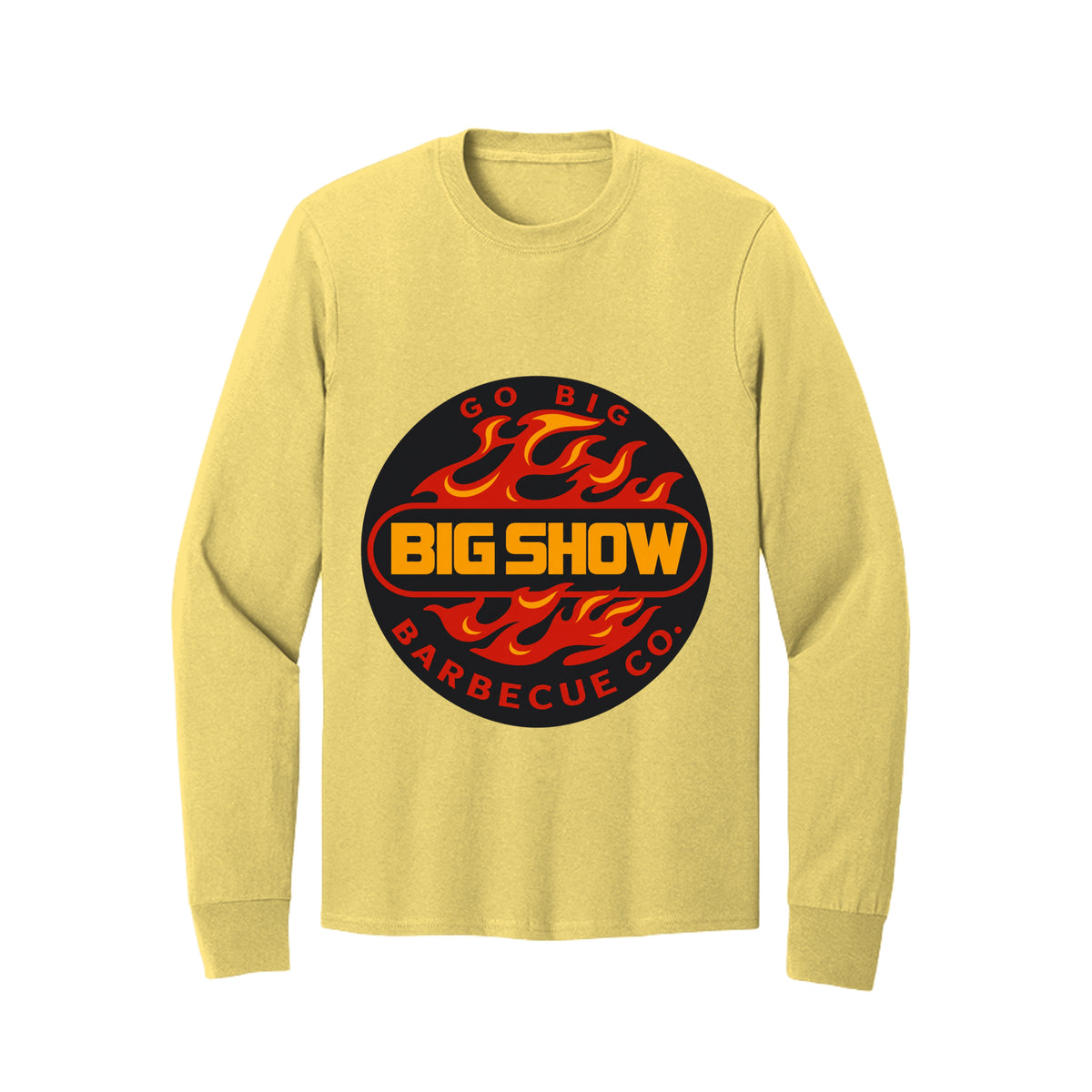 BigShow BBQ long sleeve cotton tee with logo – Yellow
