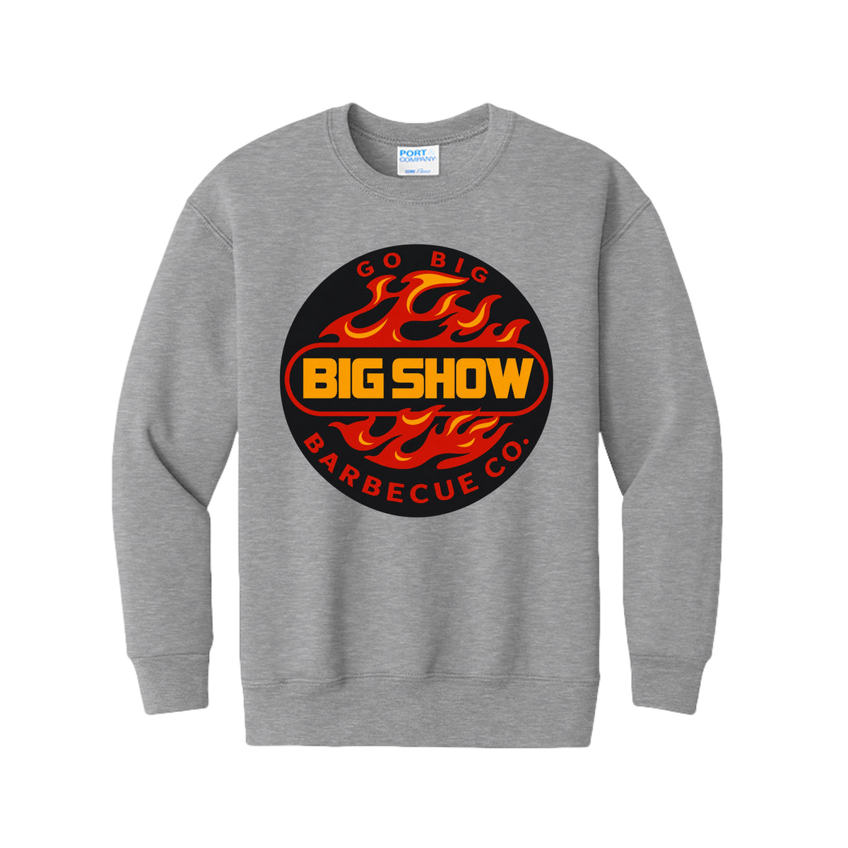 BigShow BBQ youth fleece crewneck sweatshirt with logo – Athletic Heather