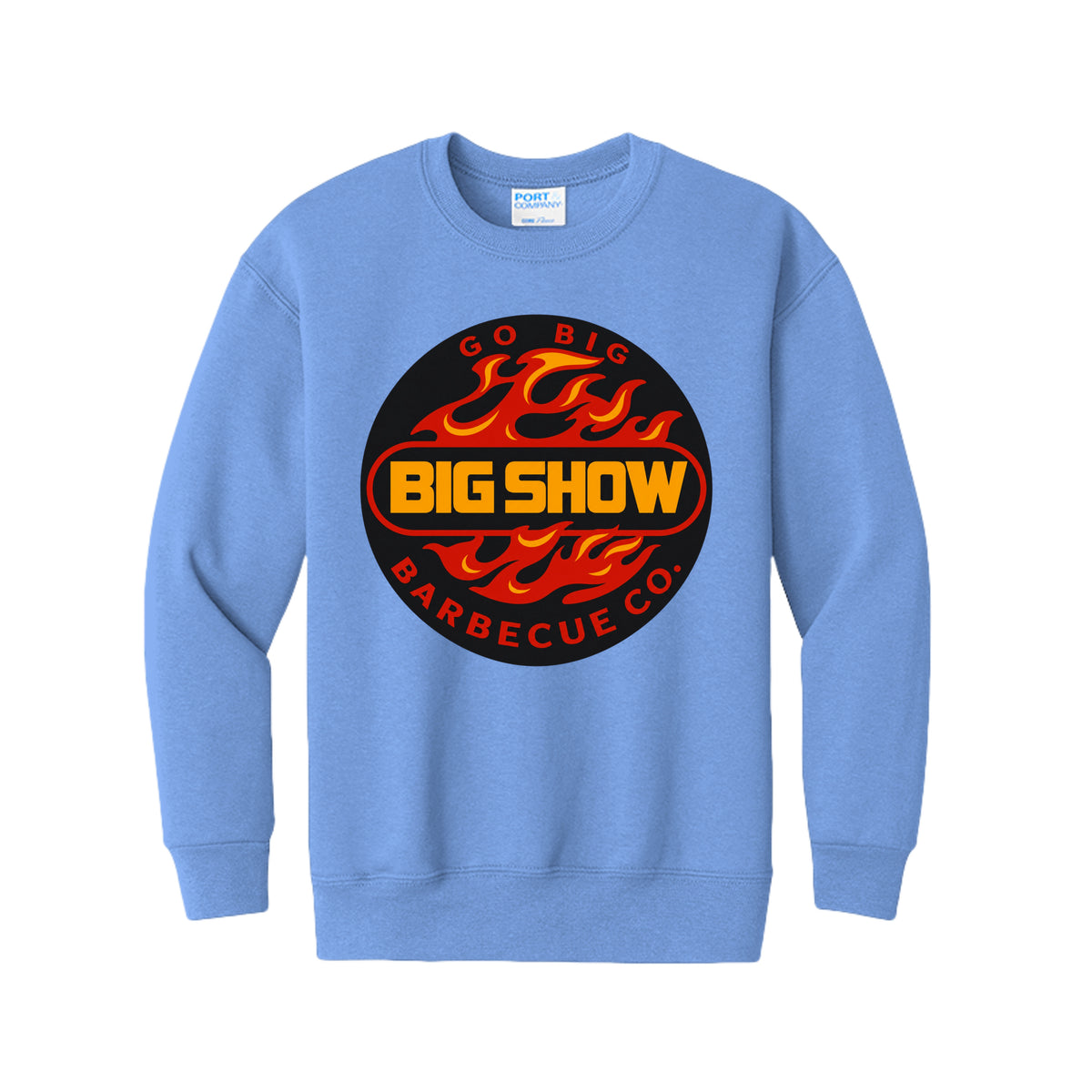 BigShow BBQ youth fleece crewneck sweatshirt with logo – Carolina Blue