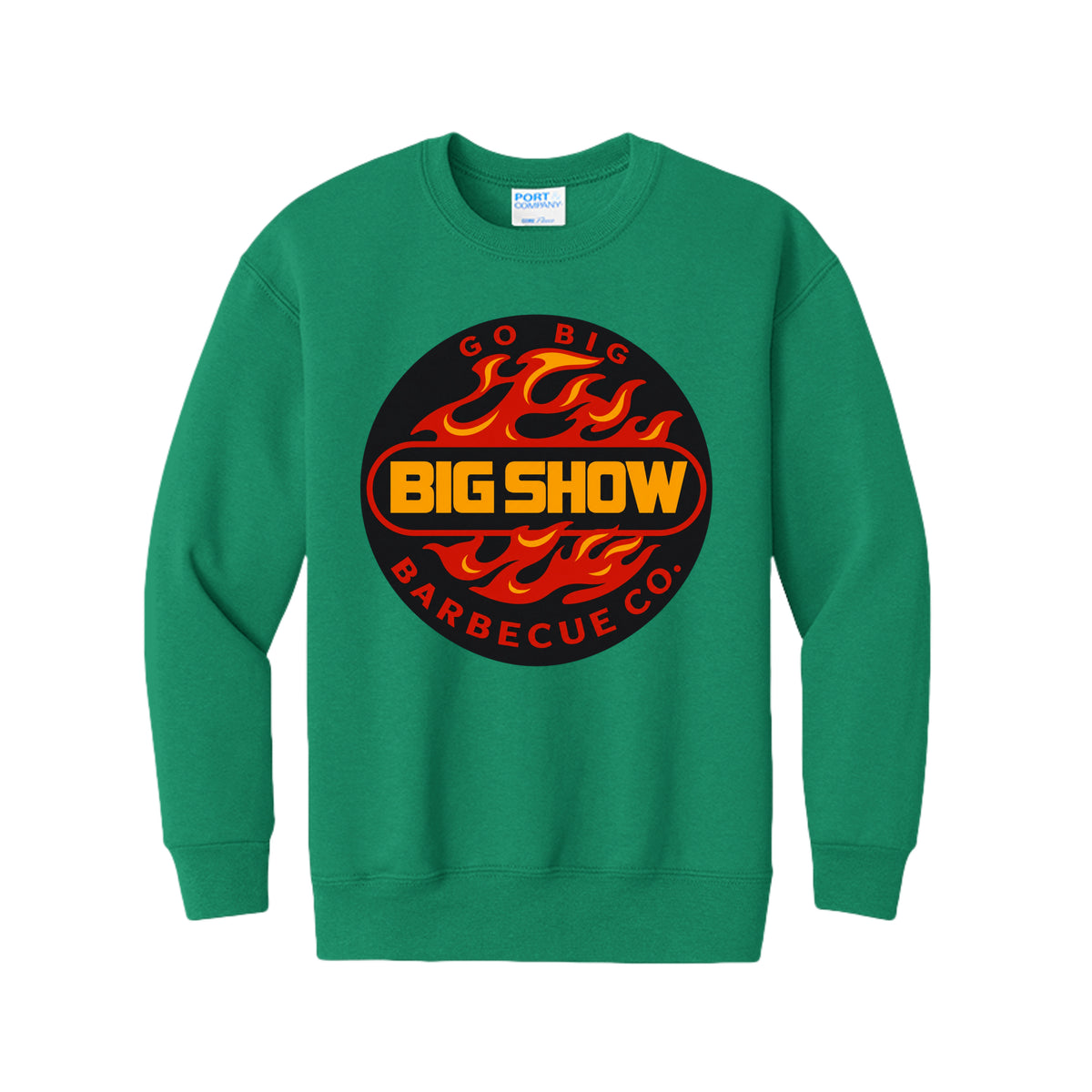 BigShow BBQ youth fleece crewneck sweatshirt with logo – Kelly
