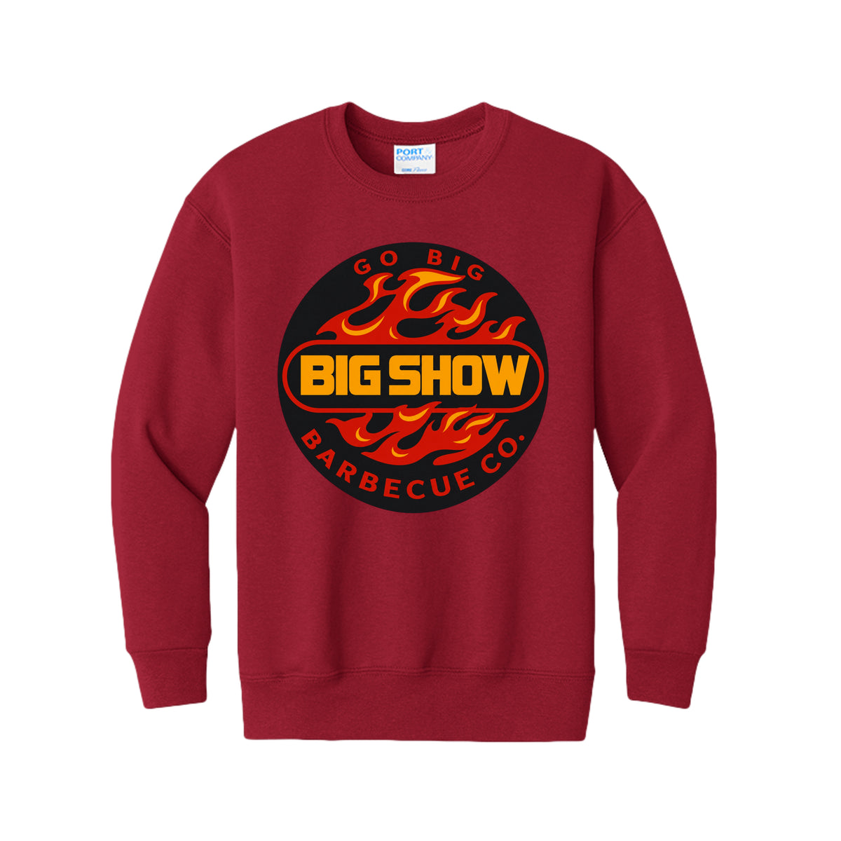 BigShow BBQ youth fleece crewneck sweatshirt with logo – Red