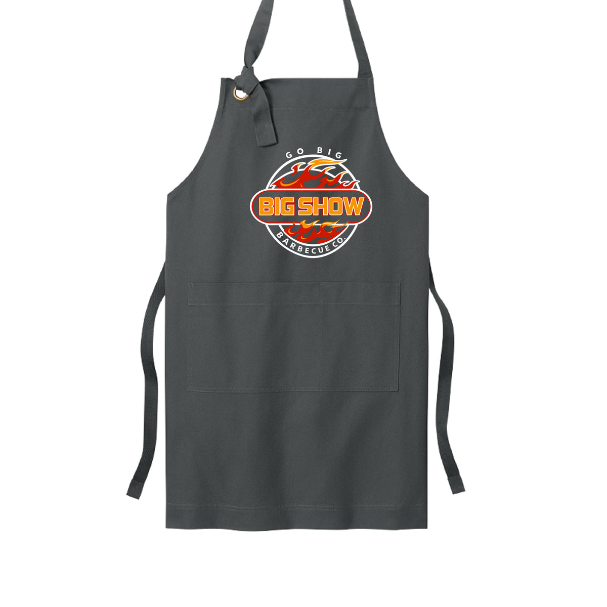 BigShow BBQ full-length bib apron with logo – StormGrey