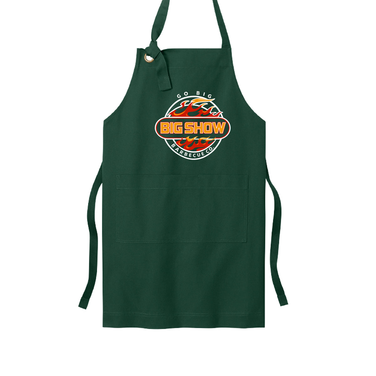 BigShow BBQ full-length bib apron with logo – DarkGreen