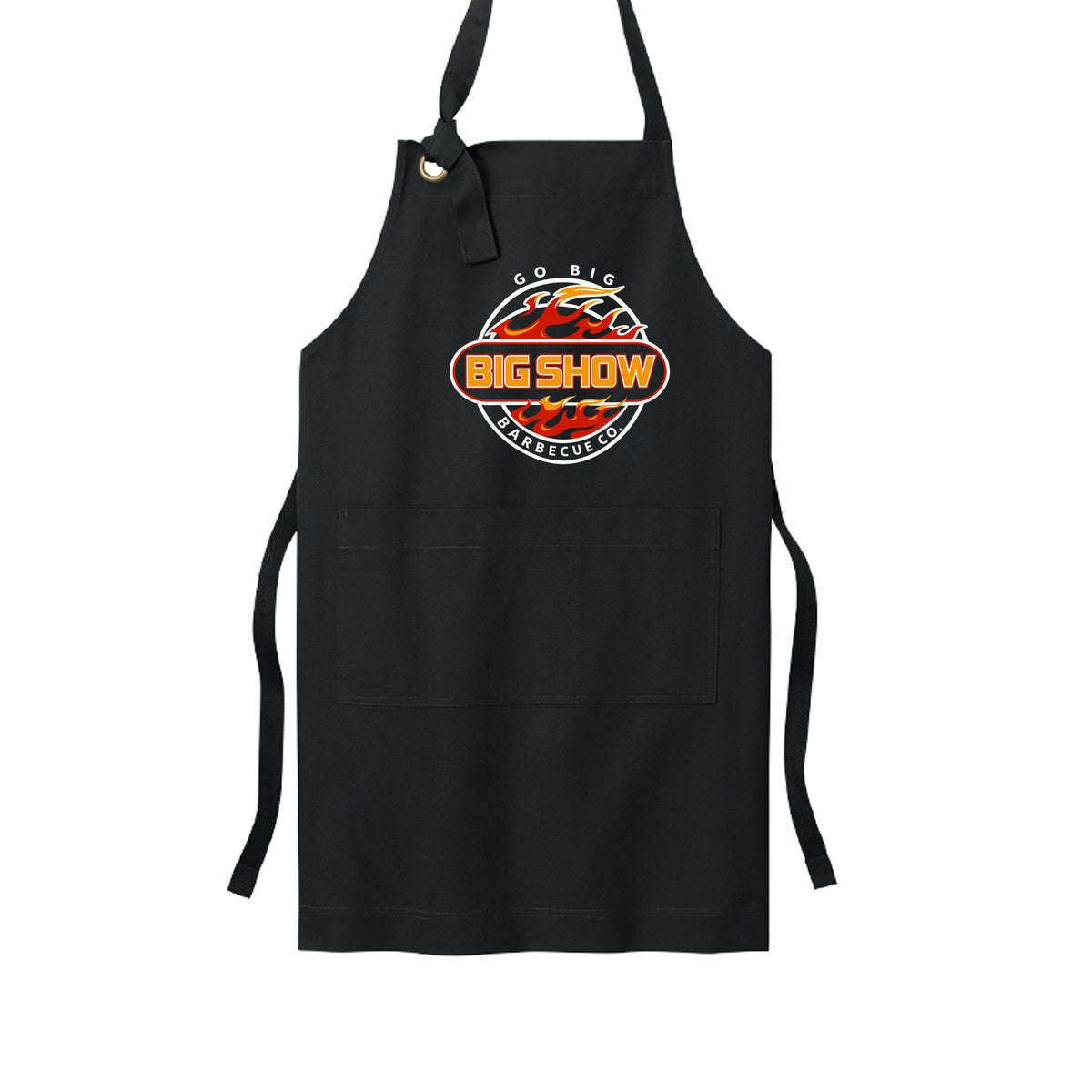 BigShow BBQ full-length bib apron with logo – Deep Black
