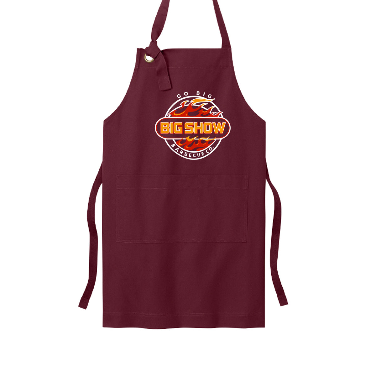 BigShow BBQ full-length bib apron with logo – Burgundy